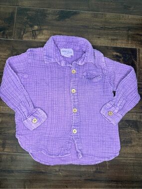 Poppet & Fox Toddler Boy Purple Double Gauze Cotton Button Down Shirt Size 4